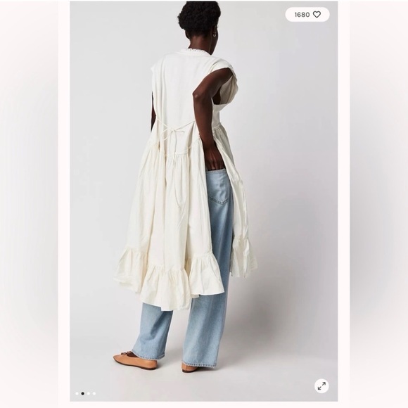 Free People She’s my Babydoll Tee Ruffles cute crochet trims midi Dress - Picture 2 of 11